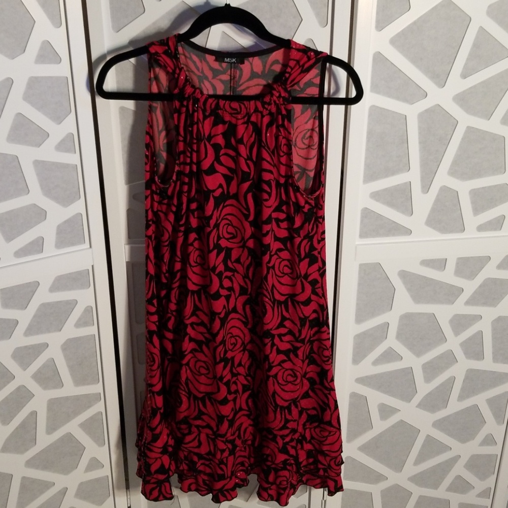 MSK Red & Black Swing Ruffled Sequined Dress